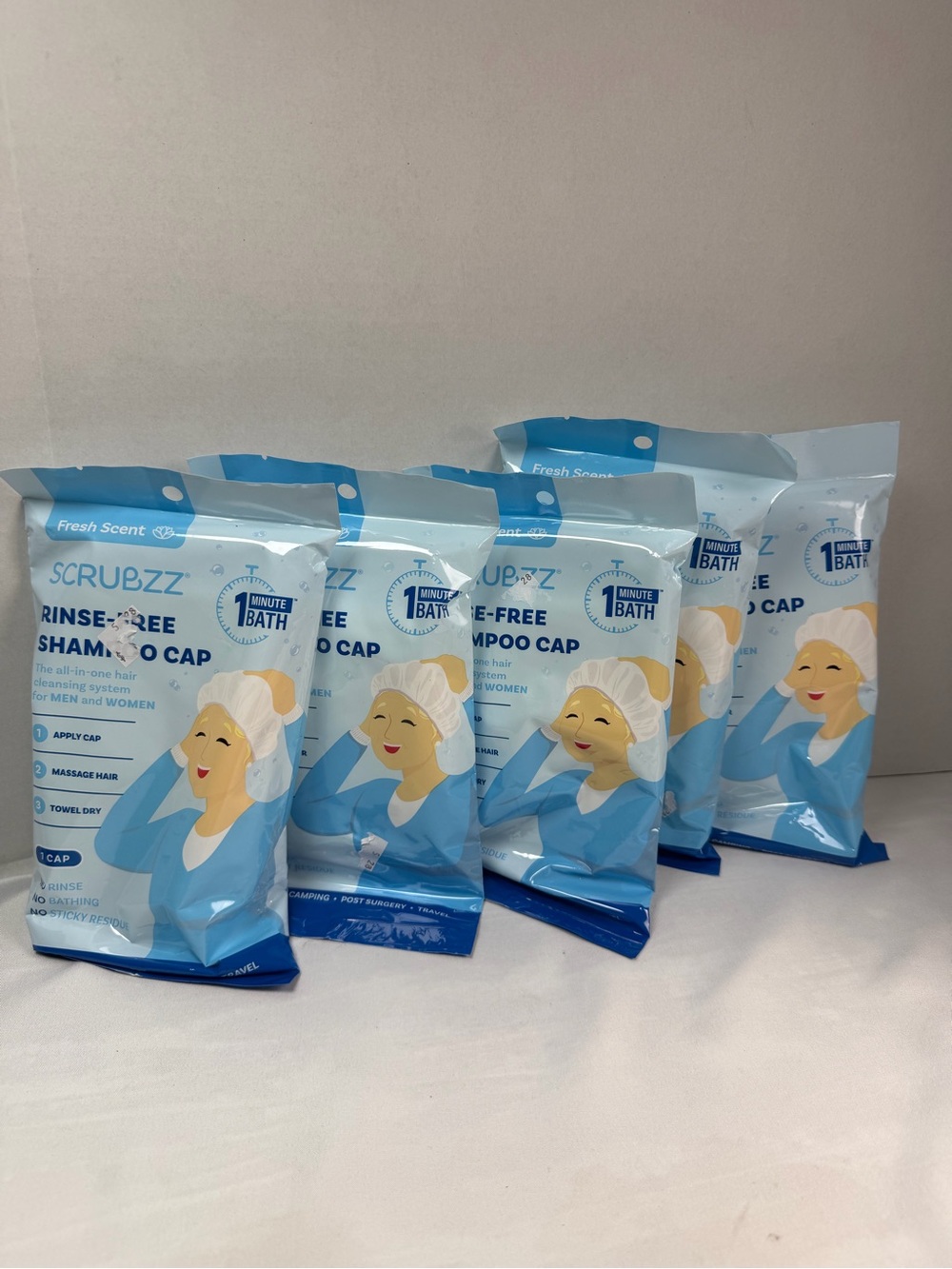 Scrubzz No Rinse Shampoo Caps - 5 Count, Fresh Scent Exp 4/27